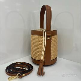 Borsa in rafia con dettagli in vera pelle