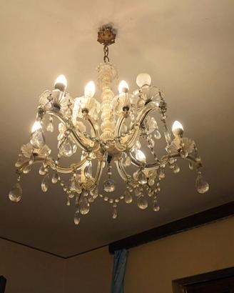 LAMPADARIO A GOCCE DI CRISTALLO ANNI 50