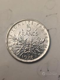 Moneta 5 francs anno 1973