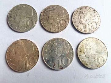 **Austra 6x 10 schilling scellini argento **