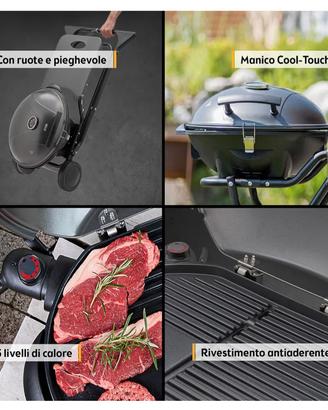 BBQ elettrico con grill e doppio appoggio.