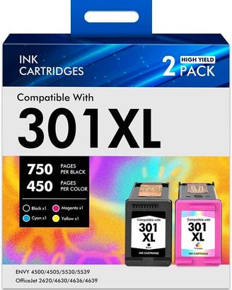 2 cartucce 301 XL (nero e colore) per HP