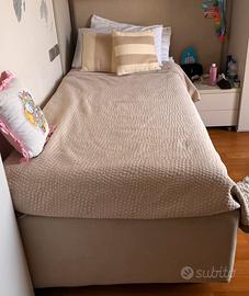 Letto contenitore in ecopelle con rete e materasso