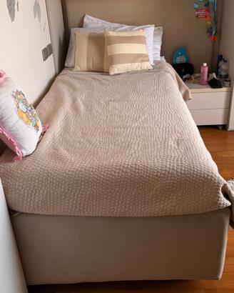 Letto contenitore in ecopelle con rete e materasso