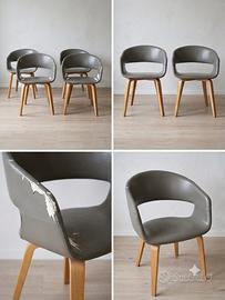 Set di 4 Sedie di Design Grigie con Gambe in Legno