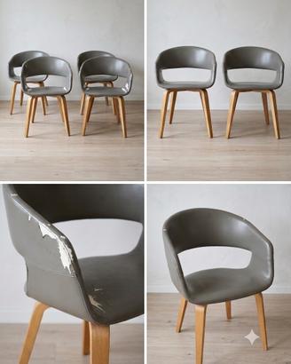 Set di 4 Sedie di Design Grigie con Gambe in Legno