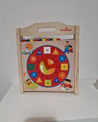 Gioco Montessori  in legno Abaco e orologio 