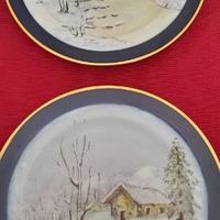 Coppia Piatti Decorativi con paesaggi invernali.