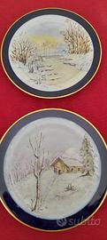 Coppia Piatti Decorativi con paesaggi invernali.
