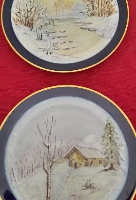 Coppia Piatti Decorativi con paesaggi invernali.