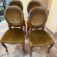 6 sedie d’epoca in legno e velluto stile classico