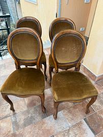 6 sedie d’epoca in legno e velluto stile classico
