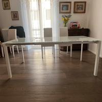 Tavolo da pranzo in vetro opaco bianco allungabile