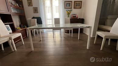 Tavolo da pranzo in vetro opaco bianco allungabile