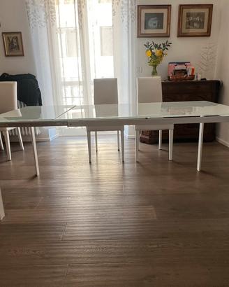 Tavolo da pranzo in vetro opaco bianco allungabile