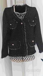 Cardigan  in lana nero spigato con lurex