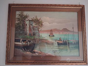 Quadro Marina con barche e pescatori (F. Pagliaro)