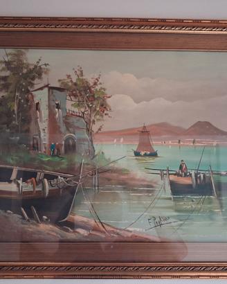 Quadro Marina con barche e pescatori (F. Pagliaro)