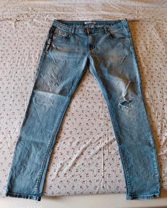Jeans uomo slim strappati grigio azzurro taglia 52