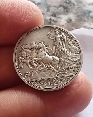 2 lire 1917 rara argento regno d'Italia 
