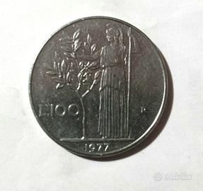 Moneta Rara Antica Italiana 100 Lire Minerva 1977