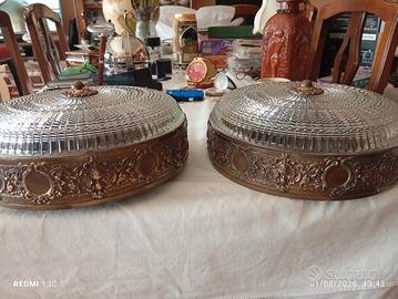 Coppia Plafoniere  vintage - ottone e. cristallo 