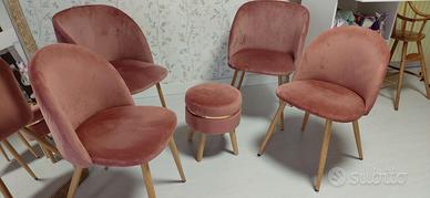 SET , 2 Sedie, 2 poltrone e pouf velluto
