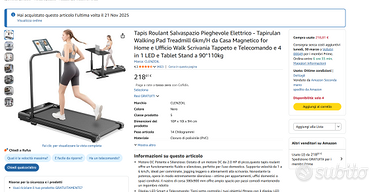 NUOVO Tapis Roulant Salvaspazio Pieghevole