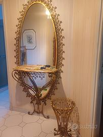 Specchiera con mensola in ferro battuto dorato + p