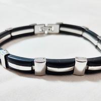 Braccialetto Uomo in Acciaio INOX e Caucciù Nero