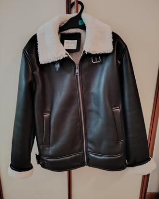 Giacca Primark finta pelle con pelliccia bianca S 