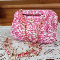 Borsa/borsetta/clutch uncinetto rosa e bianca