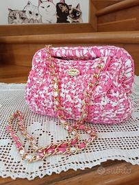 Borsa/borsetta/clutch uncinetto rosa e bianca