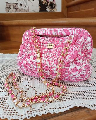 Borsa/borsetta/clutch uncinetto rosa e bianca