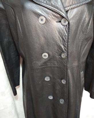 Trench vintage in pelle nero