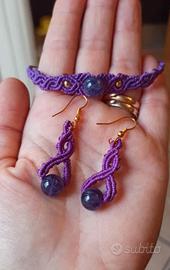 Set braccialetto e orecchini macramè con ametista