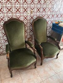 Coppia di poltrone vintage, velluto verde