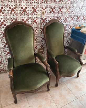 Coppia di poltrone vintage, velluto verde
