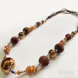 Collana Boho Hippie con Palline Marrone Arancione