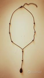 Collana nera con Pendente a Goccia d'Acqua