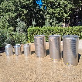 6 contenitori in acciaio inox per olio/vino