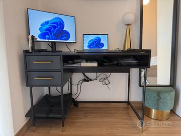 Scrivania 110x55cm in legno nero con insterti oro