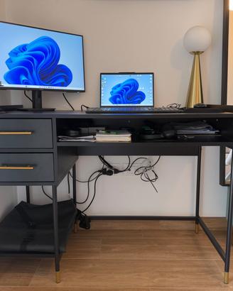 Scrivania 110x55cm in legno nero con insterti oro