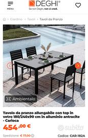 Tavolo e sedie da esterno interno