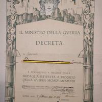Pergamena onoreficenza medaglia 1 Guerra Mondiale 