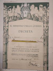 Pergamena onoreficenza medaglia 1 Guerra Mondiale 