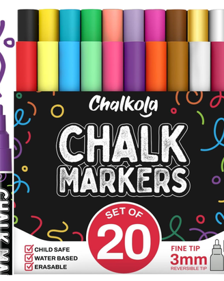 Chalkola 20 pezzi pennarelli punta 3mm a base d'ac