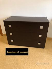Cassettiera moderna 3 cassetti -color wengé-