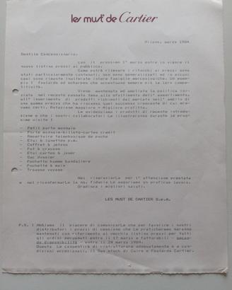 Documentazione d'archivio direzionale Cartier 1984