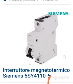 Interruttore magnetotermico 10A 1 poli Siemens